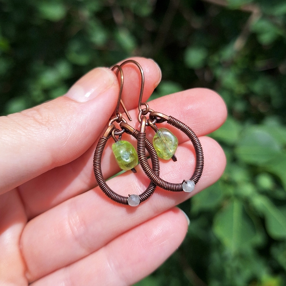 Peridot & Labradorite Antiqued Copper Earrings